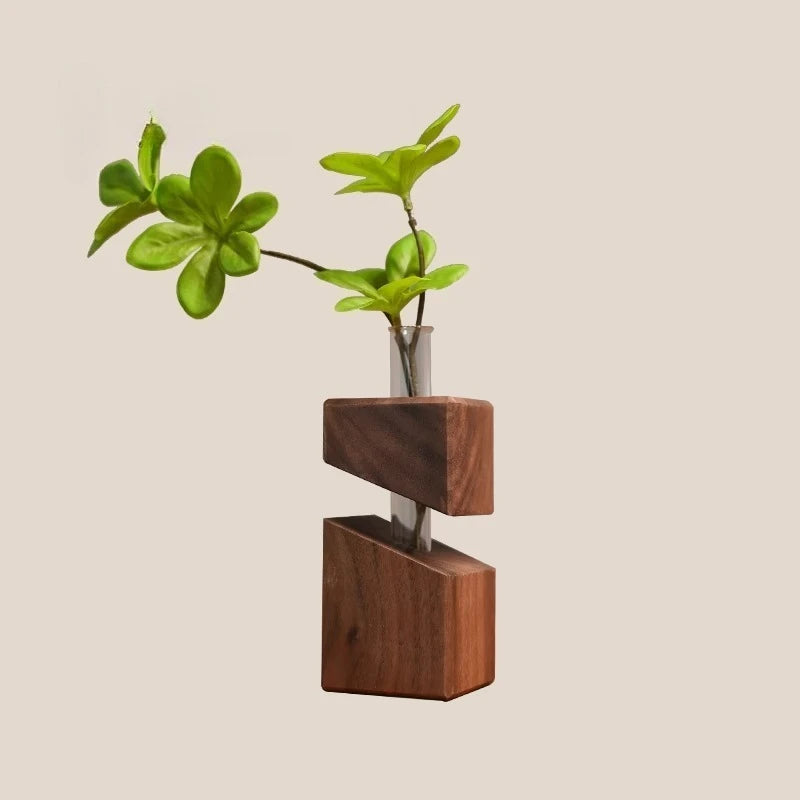 Solid Wood Creative Art Tabletop Geometric Flower Ware Nordic Dry Vase Glass Wall Hanging Vase Decoration Pieces Oasis Select