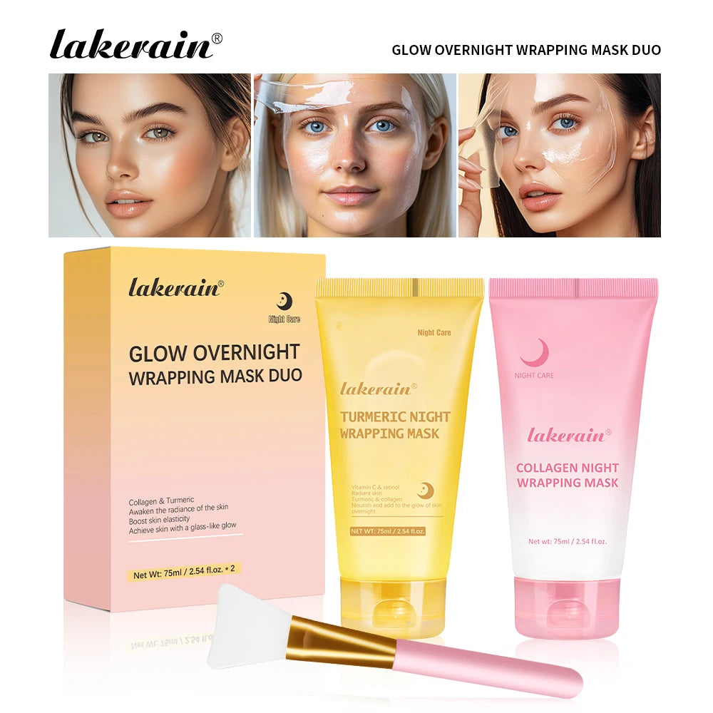 Glow Overnight Wrapping Mask Combo Nourishes Increase Face Skin Elasticity Turmeric Mask Collagen Suitable For All Skin Types Oasis Select SET 1