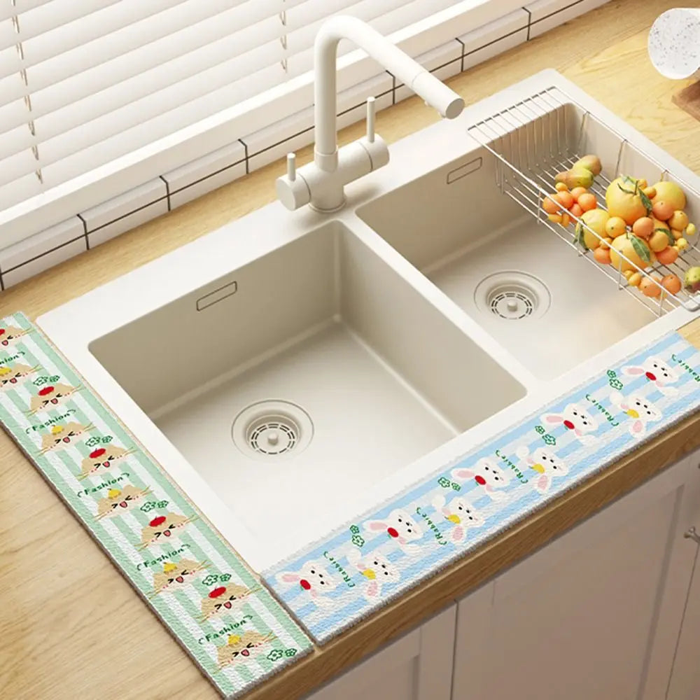 Cute Wood Pulp Cotton Sink Countertop Absorbent Pad Cartoon Quick Dry Sponge Mat Splash-proof Dish Drying Mat Kitchen Supplies Oasis Select