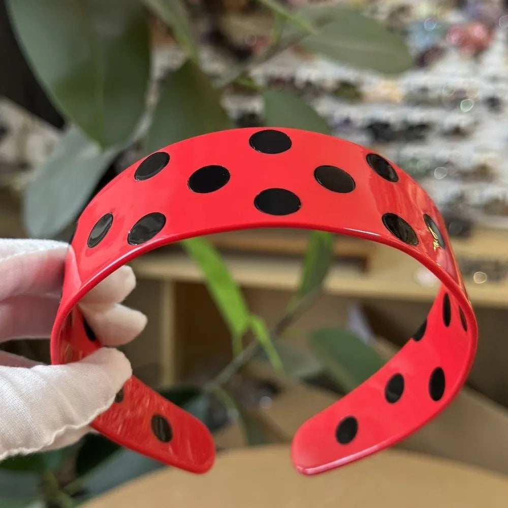 New Colorful Polka Dots Headband Boho Elastic Acetate Hair Bands Black Wide Hair Hoop Hair Accessories Oasis Select