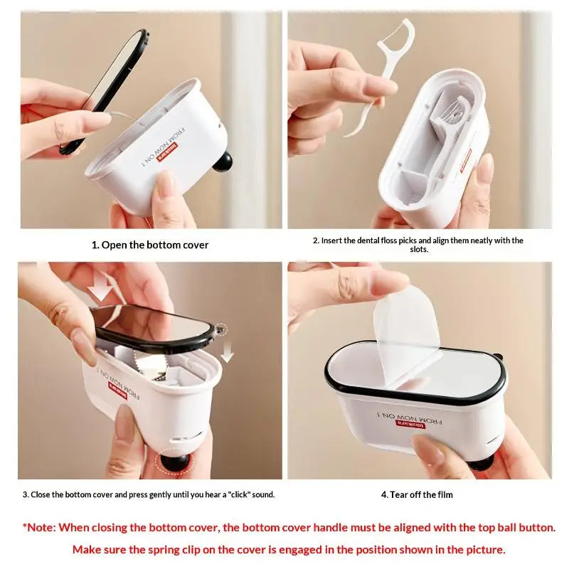 1set Portable Automatic Press-on Floss Dispenser Dustproof Sealed Dental Floss Organizer Household Storage Box Oasis Select