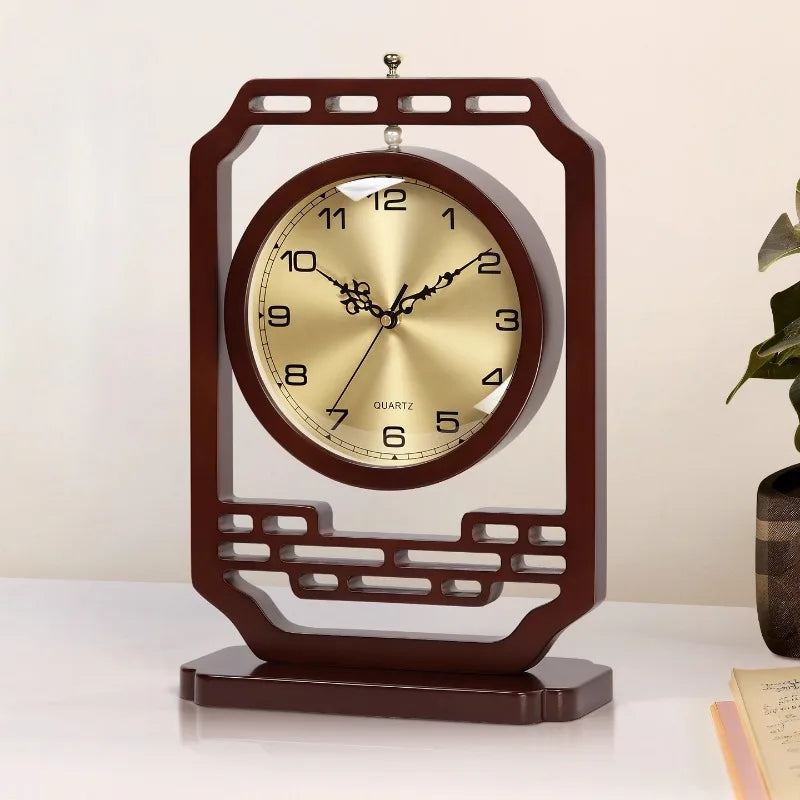 New Chinese Style Table Clock Living Room Household Silent Display Office Bar Counter Solid Wood Desktop Decoration Oasis Select
