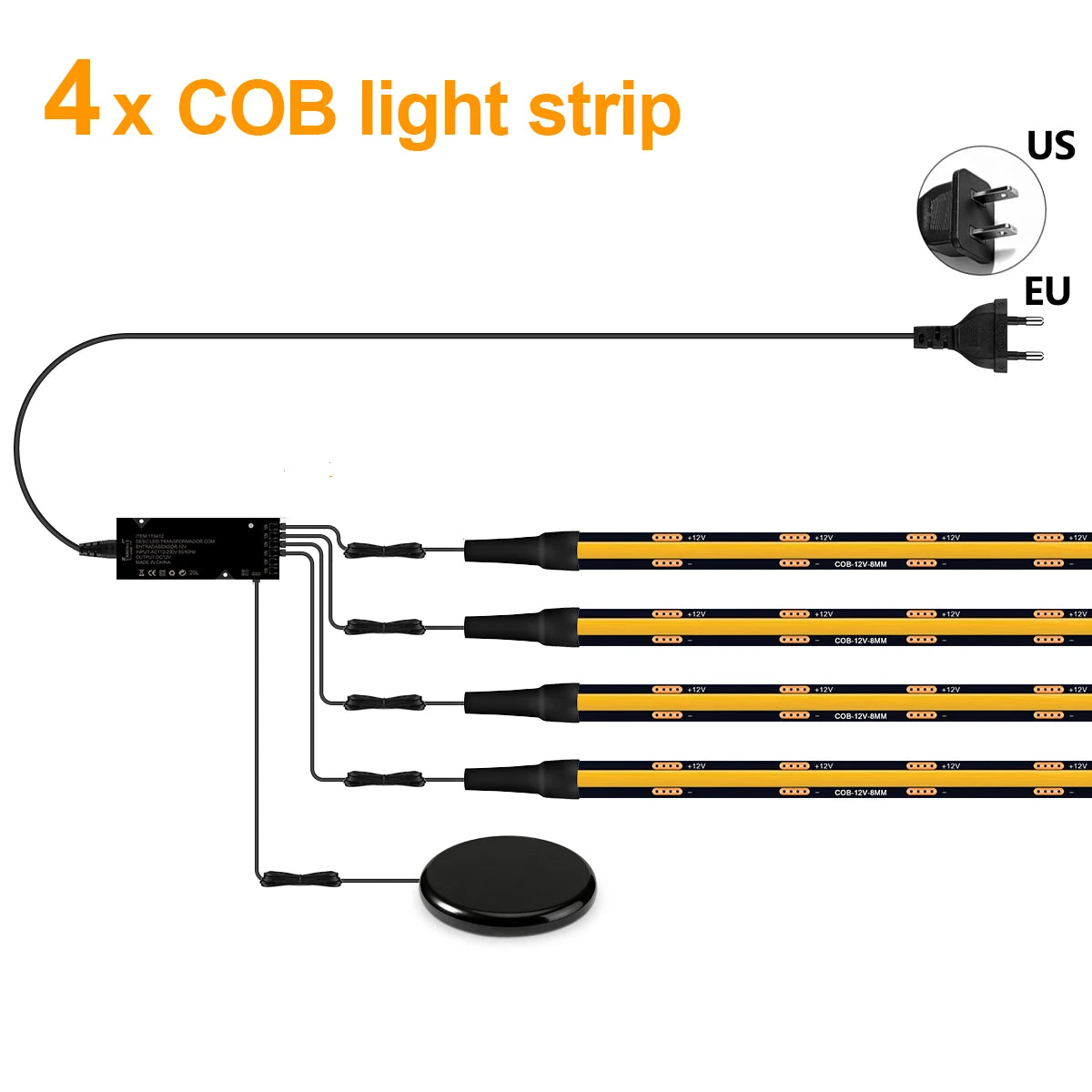Highly Covert Black PCB LED Light For Wall Popular Acoustic Grille Panel 12V Touch Sensor Dimmer 4-10PCS Cob Cabinet Lamp Tape Oasis Select 4x COB Light Strip Warm White US Adapter Plug|1M 3.28FT