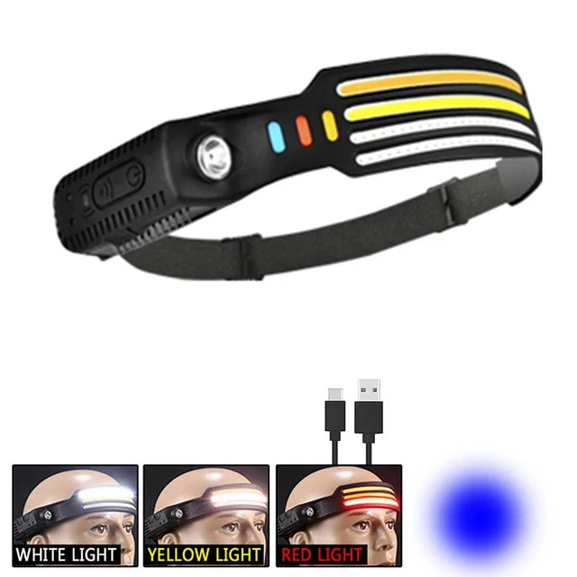 New Multimode LED COB Sensor Headlight Built-In Battery USB Rechargeable Waterproof Headlamp Outdoor Camping Fishing Lantern Oasis Select 4-color light source