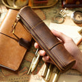 New vintage leather zipper pencil case, top-grain zebra leather handmade wallet, student stationery storage bag Oasis Select Default Title