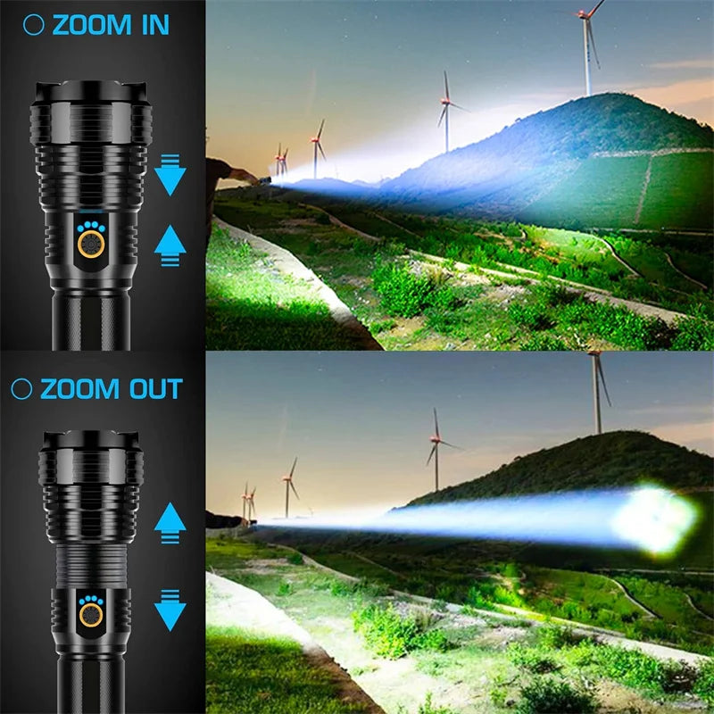 Mikenoon 30W Zoomable LED Flashlight – Rechargeable, 5 Modes