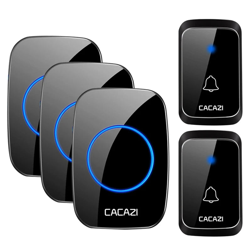 CACAZI A06 DC battery-operated Wireless Waterproof Doorbell 300M Remote 36 chimes Cordless Home Cordless Call Bell Oasis Select black2x3