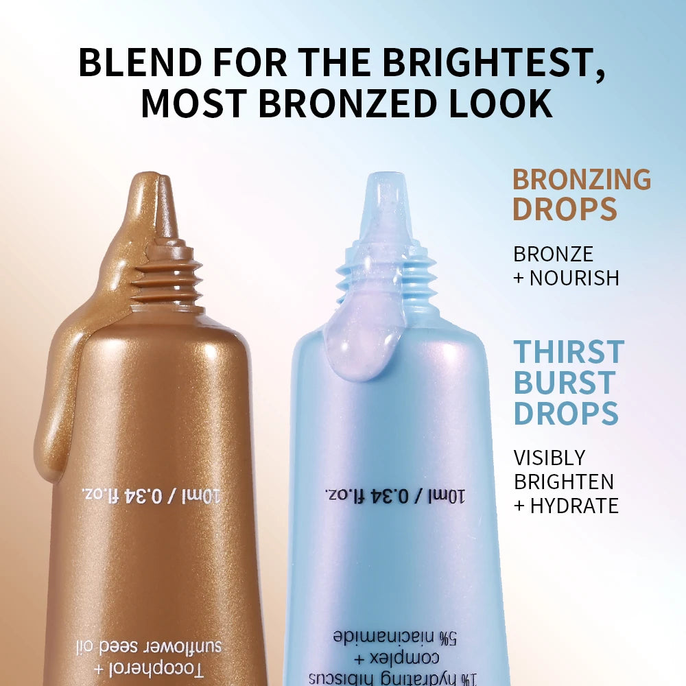 Bronze& Brighten Drops Duo Kit Glow Serums Nourish Brighten Hydrate Travel-Size Burst & Bronzing Skincare Set Use for Face Body Oasis Select