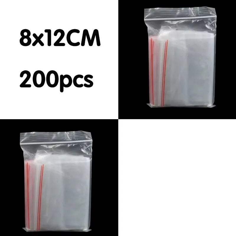 100/200/300pcs Small Zip Lock Plastic Bag Reclosable Transparent Bag Shoe Bag Vacuum Bag Poly Clear Bags Thickness 0.05mm Oasis Select 8x12CM 200pcs