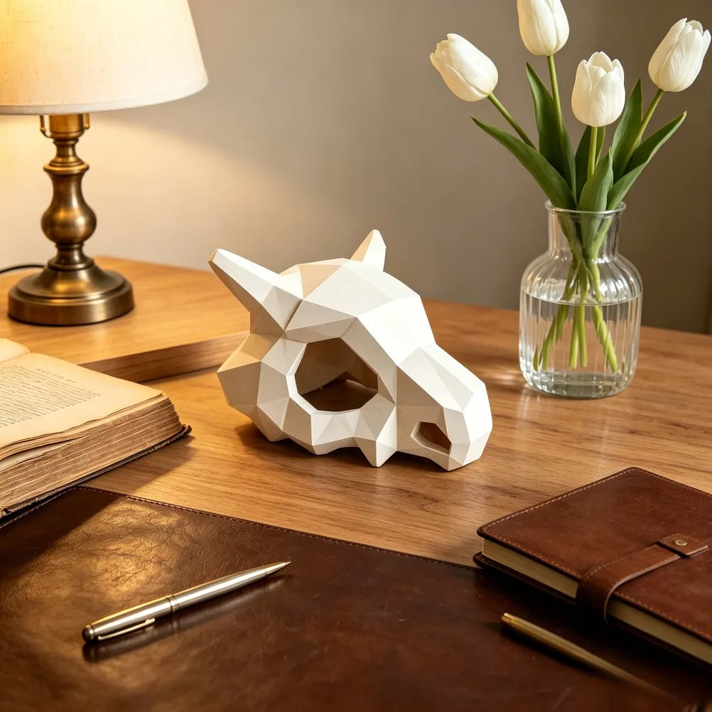 3D Printed Geometric Skull Figurine Stylish Low Poly Head Ornament Minimalist Desktop Bookshelf Statue Home Tabletop Decoration Oasis Select