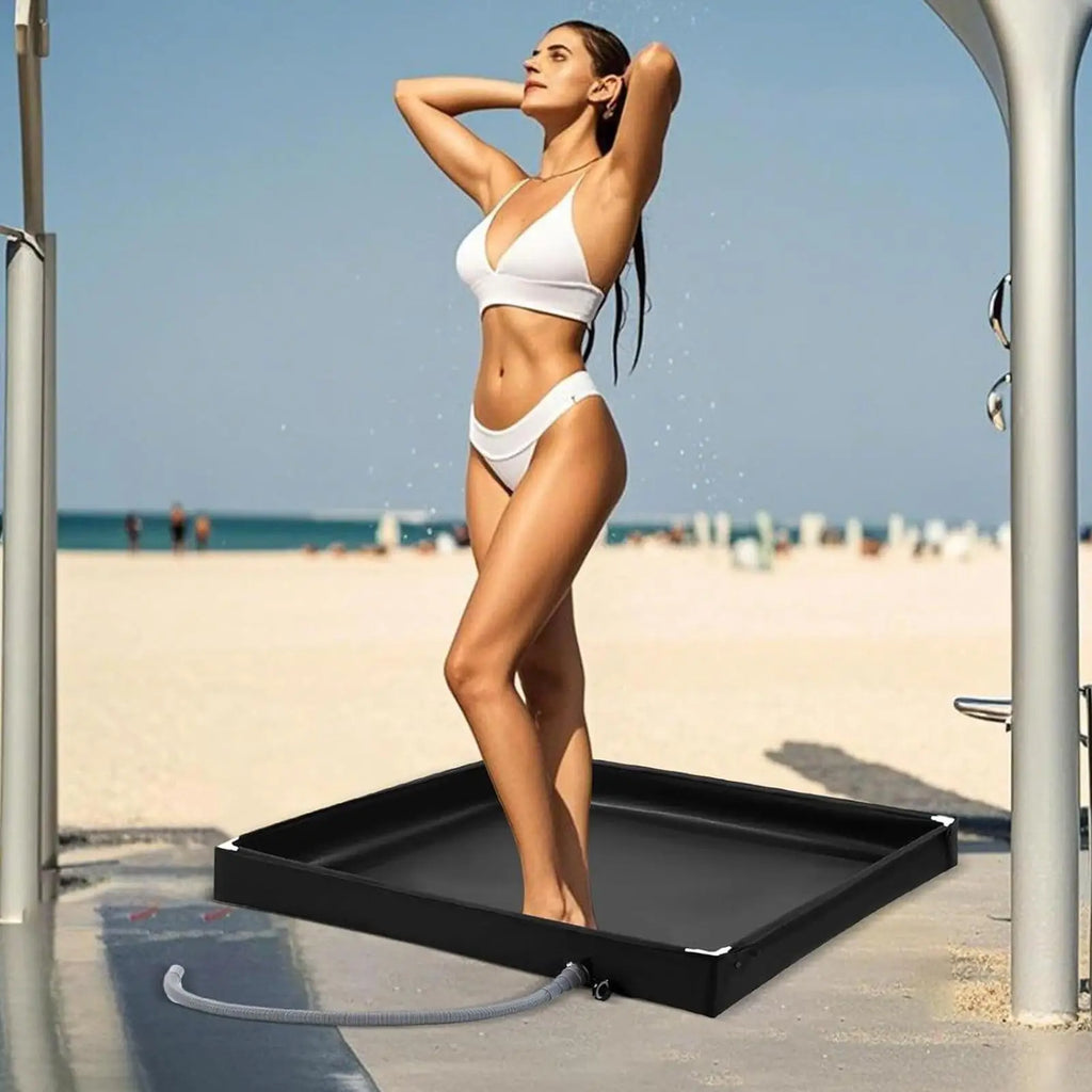 Outdoor Camping Shower Tent Floor Base Folding Shower Pan With Drain Pipe PVC Portable RV Shower Pan For Camping Travel Oasis Select