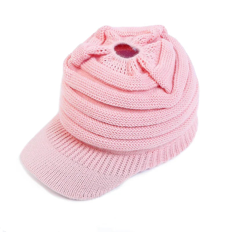 Classic European and American Knitted Hat Warm Knitted Hat Women's Empty Top Knitted Ponytail Hat Duck Tongue Winter Warmth Oasis Select 8
