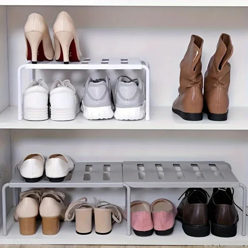 Adjustable Plastic Shoe Rack Multi-Tier Storage Organizer Space Saving for Sneakers Slippers Home Dorm Closet White Gray Modern Oasis Select