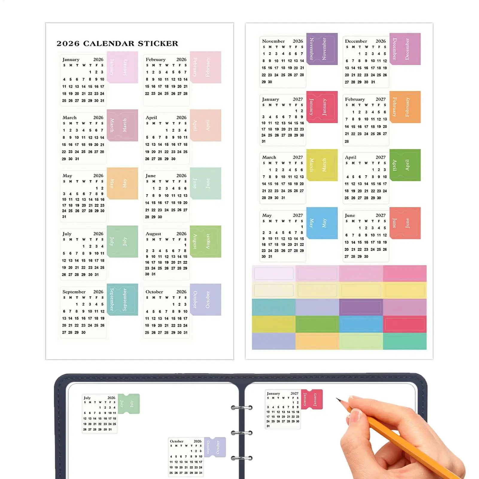 2Pcs 2026 Calendar Stickers Monthly Planner Stickers Labels For Diy Scrapbook Journals Notebooks Scheduling School Office Oasis Select