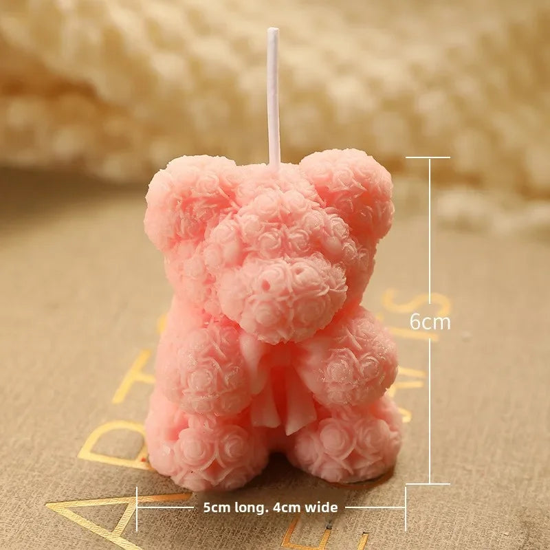 Hand Gift Creative Rose Bear Home Decoration Fragrance Advanced Atmosphere Birthday Gift Scented Candle Oasis Select S Pink