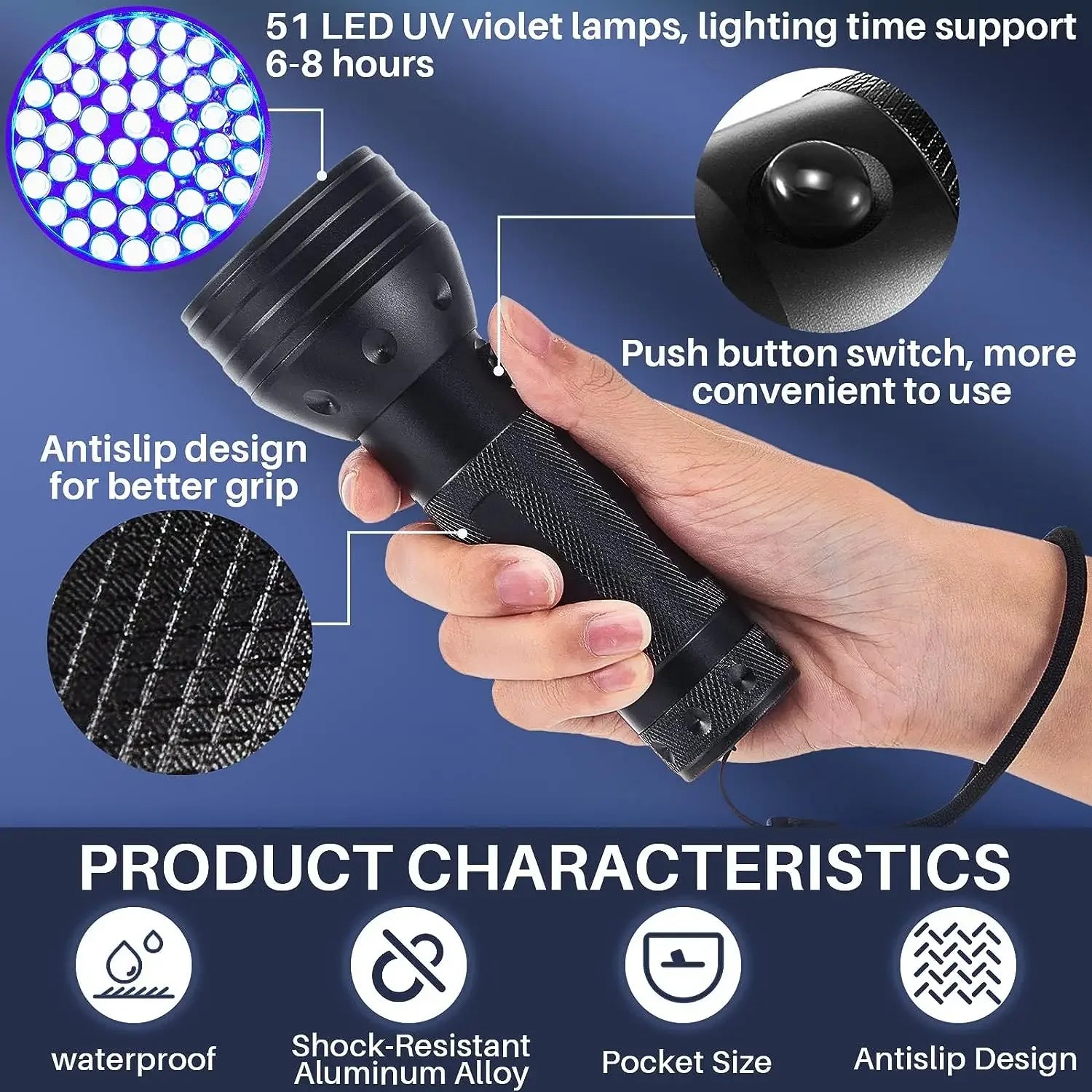 1/2 PCS UV Flashlight Black Light 51 LED Blacklight Pet Urine Detector for Dry Stains Bed Bug Resin Curing Scorpions Finder Oasis Select