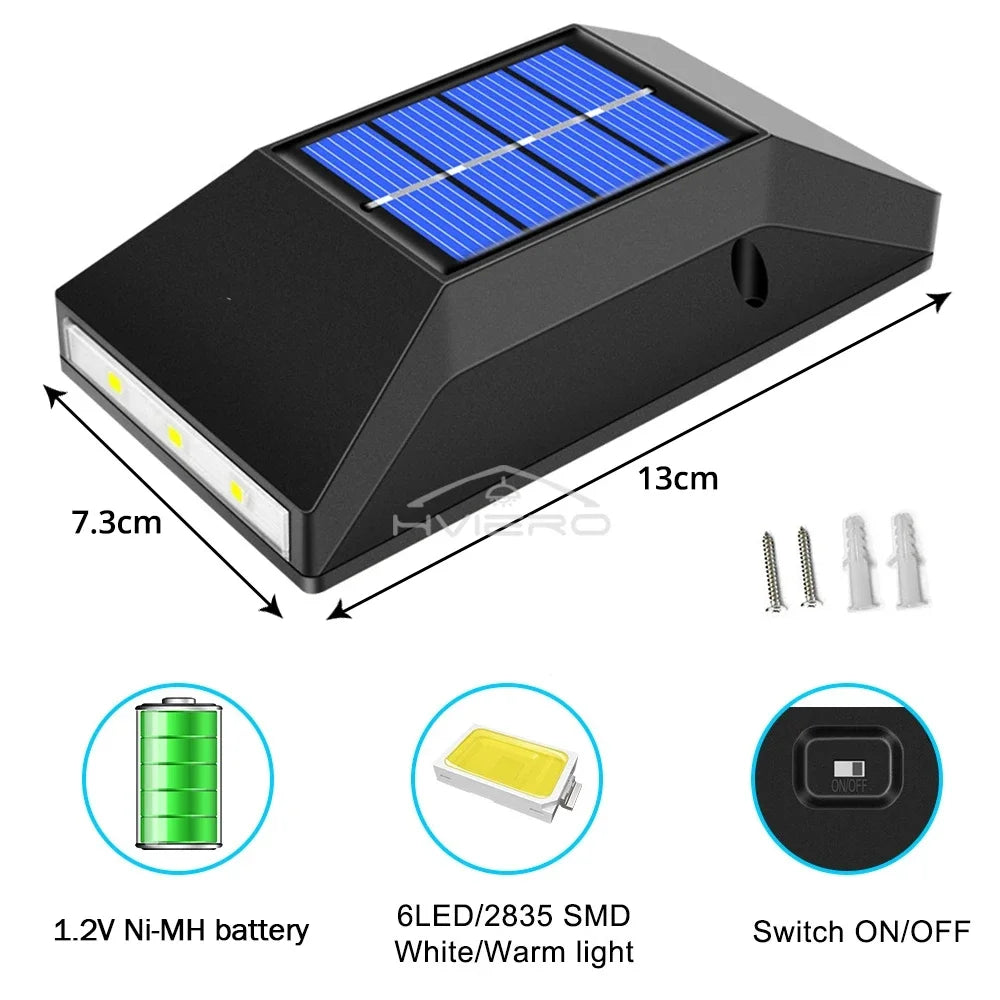 Solar LED Outdoor Wall Light IP65 Waterproof Garden Fence Lamp