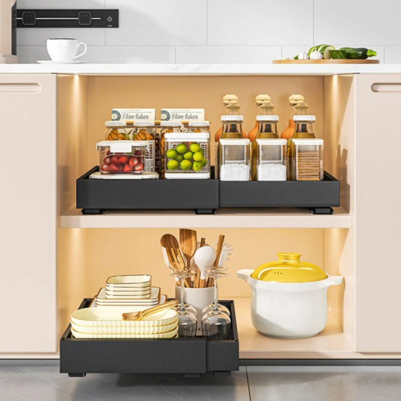 Kitchen retractable rack, seasoning bottle in cabinet, pulling storage rack, sink, pot, sundries, organizing rack, drawer Oasis Select