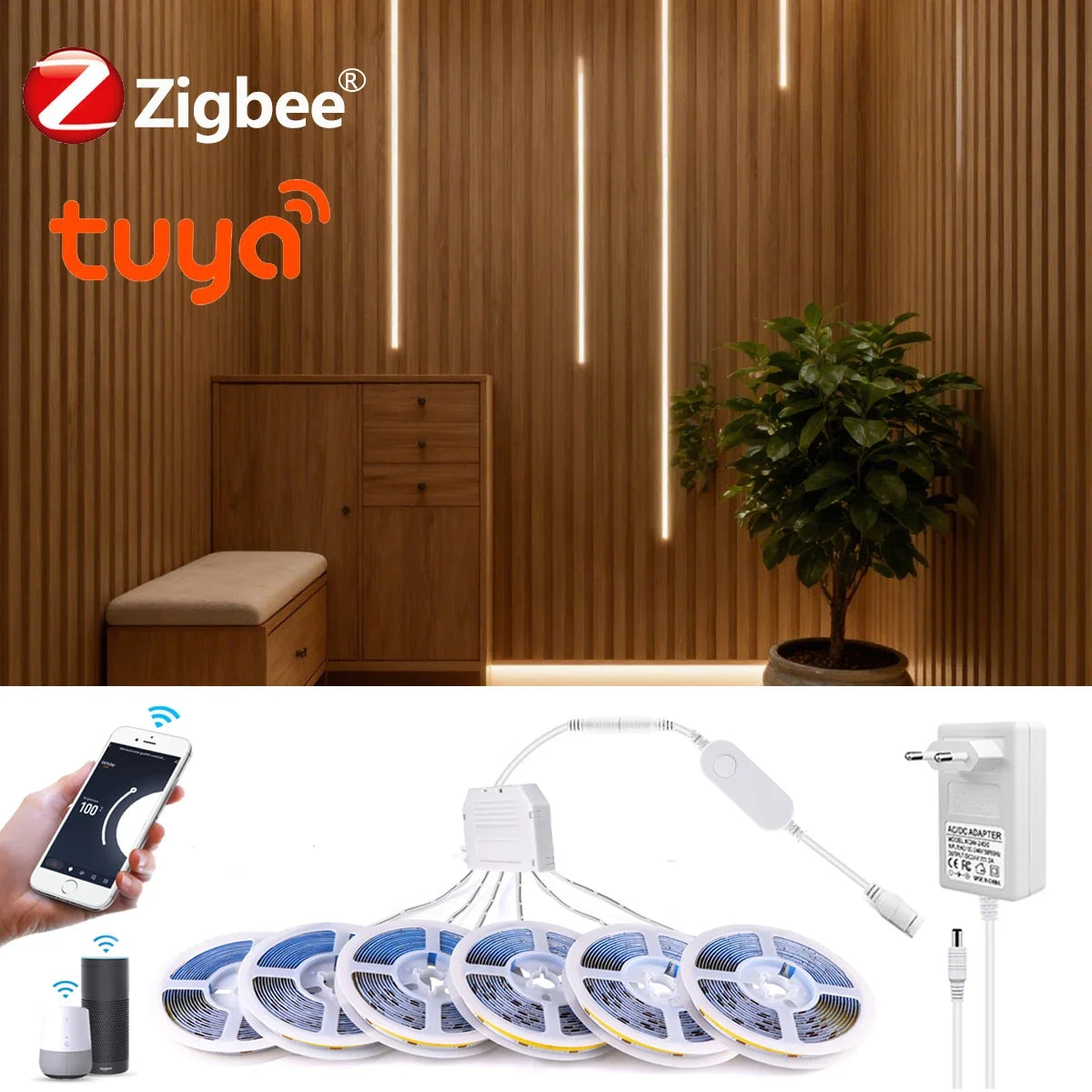Multiple Parallel Connections LED Decorative Lamp Ribbon Smart Zigbee/Tuya COB Strip For Sound-absorbing Panel Cabinet Wall Deco Oasis Select