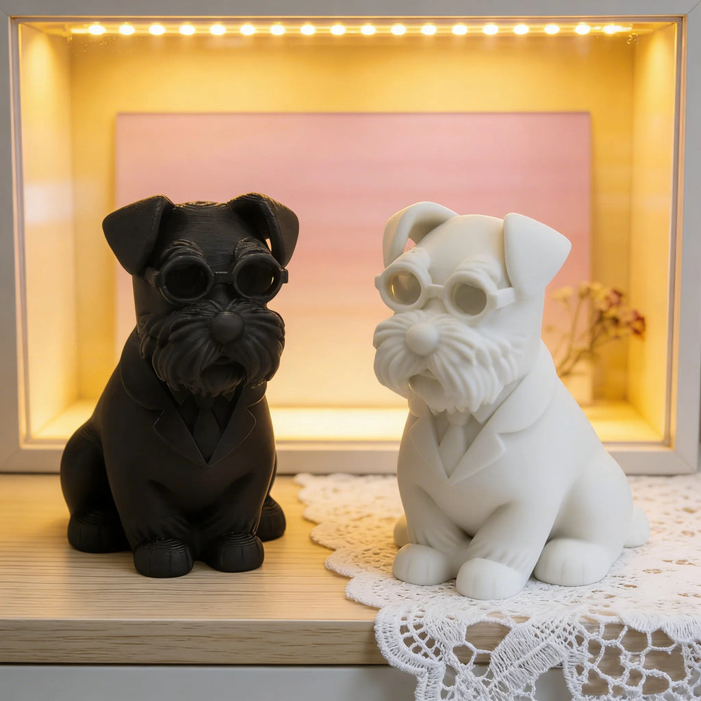 Gentleman Suit Wearing Schnauzer Figurine 3D Printing Cute Dog Statue Mini Puppy Ornaments for Home Office Desk Minimalist Decor Oasis Select
