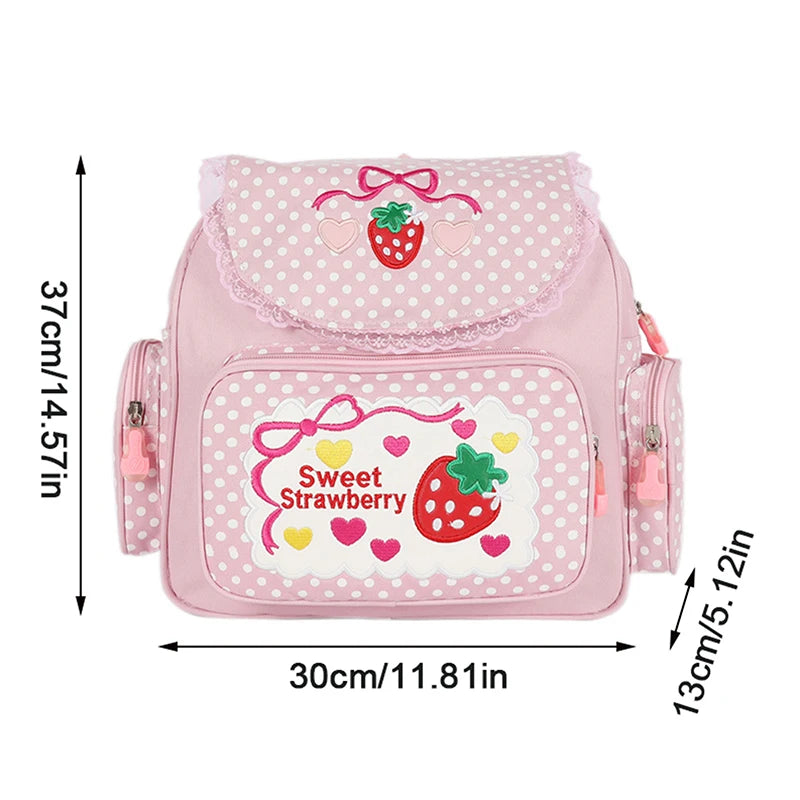 Pink Girl Embroidery Strawberry Children's Schoolbag Student Birthday Gift Cartoon Backpack Book Bags Christmas New Year Gift Oasis Select onesize