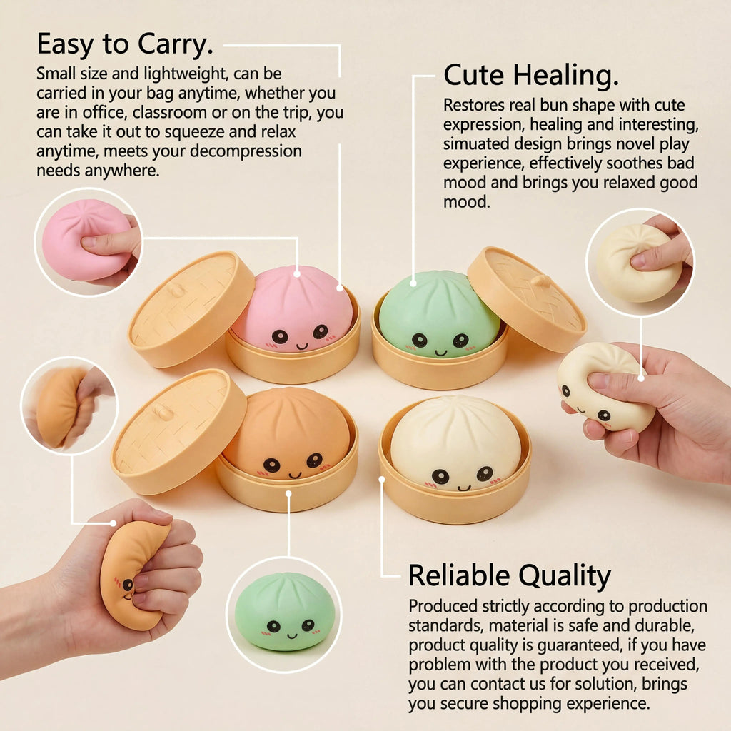 Dumpling Squishy Toy with Steamer – 4 Colors Stress Relief Squishy Stress Toy Oasis Select