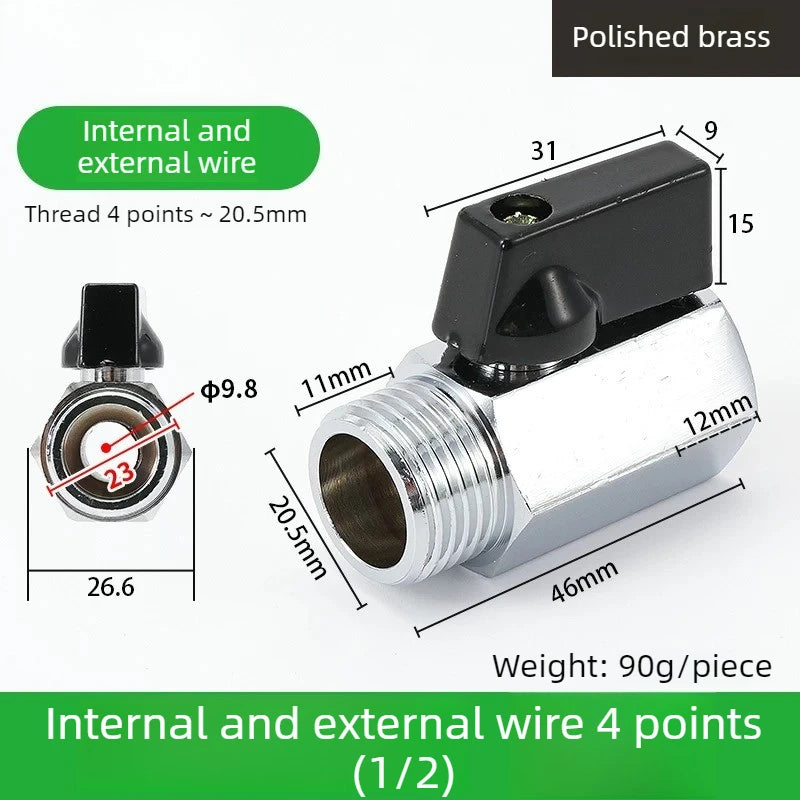 Mini Ball Valve Switch Water Pipe PT1/8, 1/4, 3/8, 1/2 Gas Electric Copper Ball Valve Double Inner and Outer Wire Teeth Oasis Select Inside Outside 4 B 1PCS