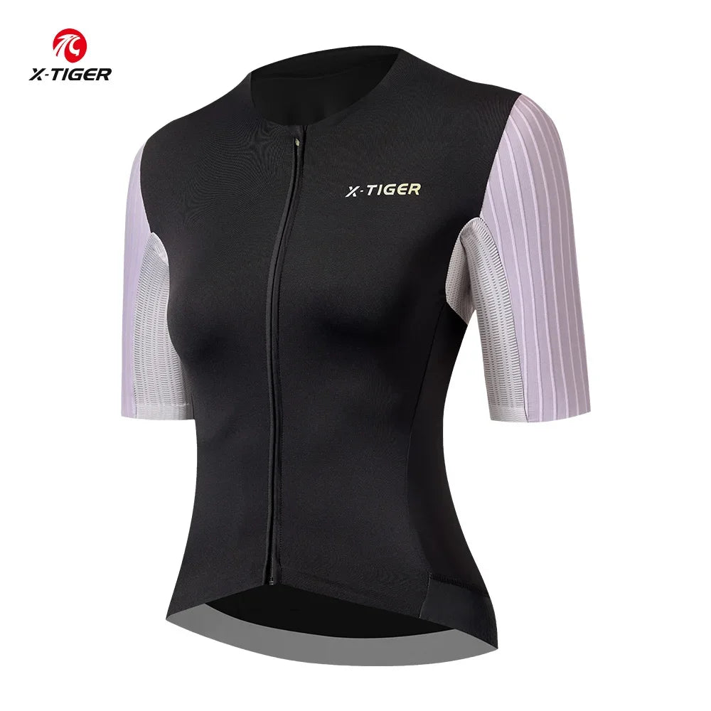 X-TIGER Women Cycling Jersey High Quality Breathable Bicycle Race Tops Short Sleeve 4 Colour Fashionable MTB Road Bike Jersey Oasis Select 39801-black Asian-S
