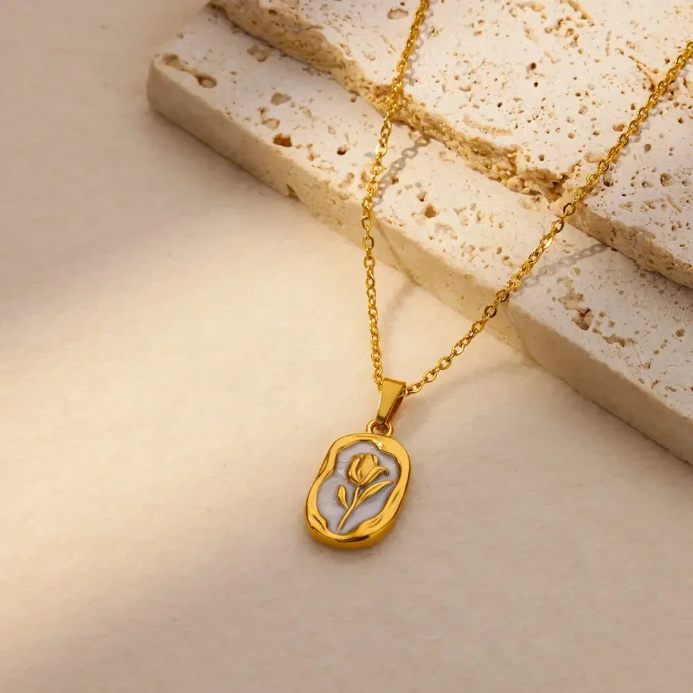 Rose Flower Necklace For Women Gold Color Tulip Flower Pendant Stainless Steel Chain Necklace Wedding Jewelry Birthday Gift Oasis Select