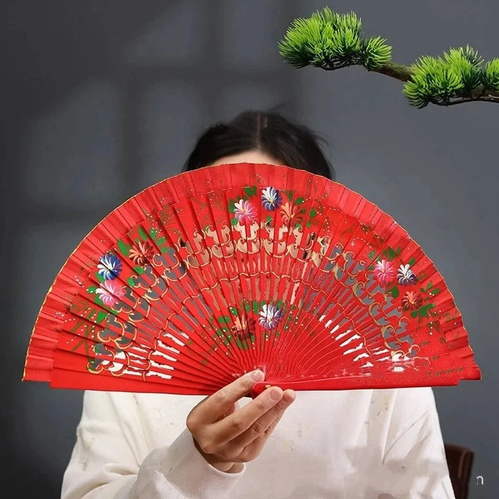 Traditional Classic Hand-painted Fan Colorful Hand Crafted Chinese Style Fan Antique Decorative Folding Fan Photography Prop Oasis Select Red