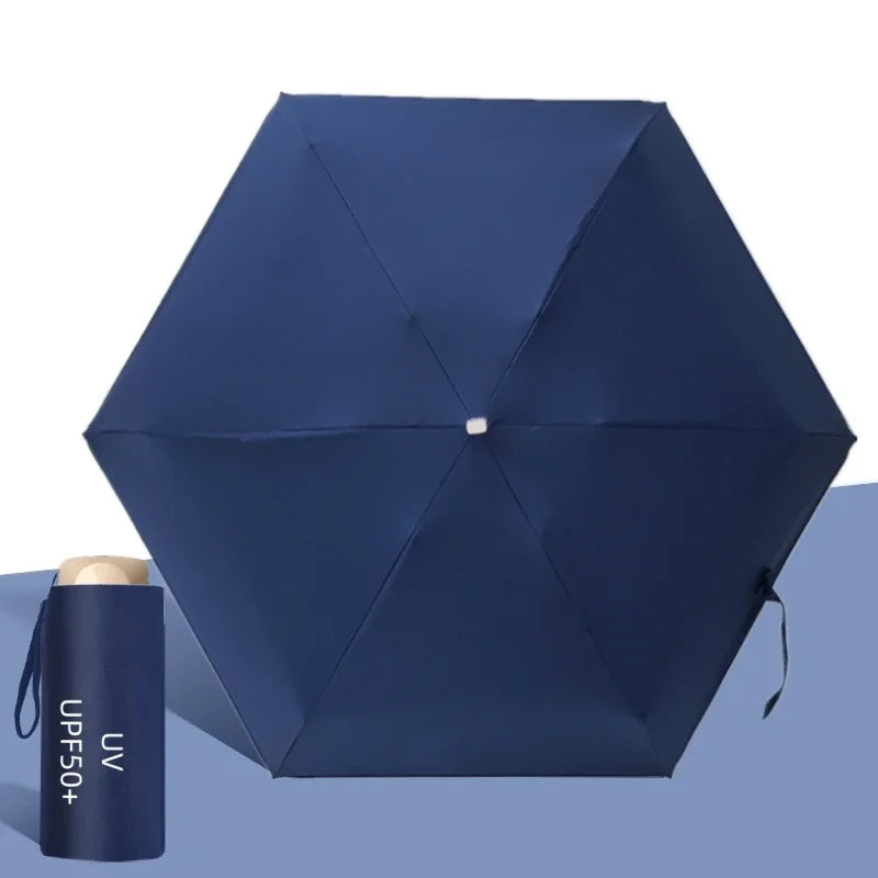 UPF50+ Umbrella Mini Pocket Sun Shade Umbrella Portable Vinyl Folding Rain Travel Umbrella UV Protection Parasol Capsule Oasis Select Deep blue 6K Aluminum