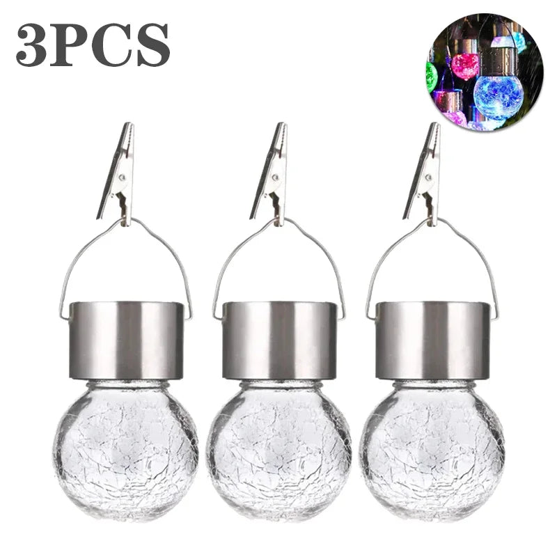 1/3/5PCS Solar Powered Outdoor Hanging Lights Colorful LED Cracked Glass Ball Design Waterproof Pathway Lantern for Garden Decor Oasis Select Multicolor-3PCS