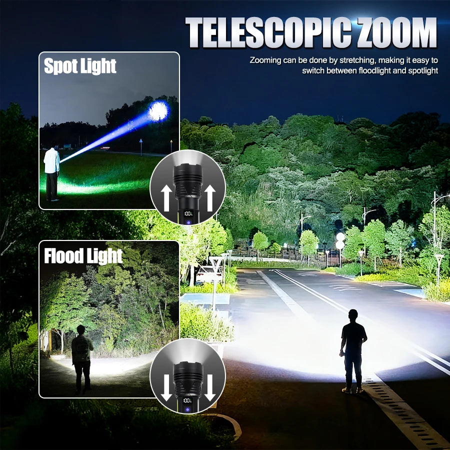 Portable RGB Led Flashlight Rechargeable Zoomable Torch Strong Light 11 Mode Tactical Lamp for Camping Fishing Emergency Lantern Oasis Select