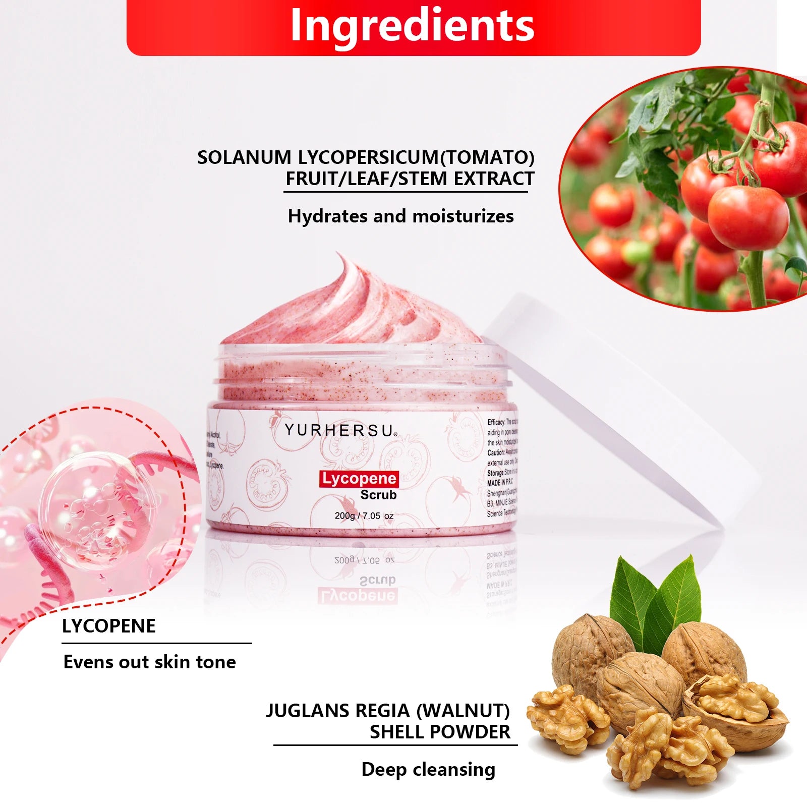 YURHERSU Lycopene Deep Cleansing Face Scrub 200g Face Scrub Oasis Select