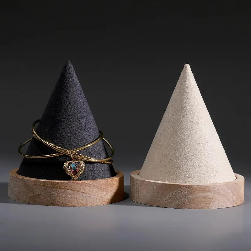 1pcs Creative Wood Cone Bracelet Display Stand Ring Bangle Anklet Chain Necklace Jewelry Storage Rack HolderJewellery Props Oasis Select