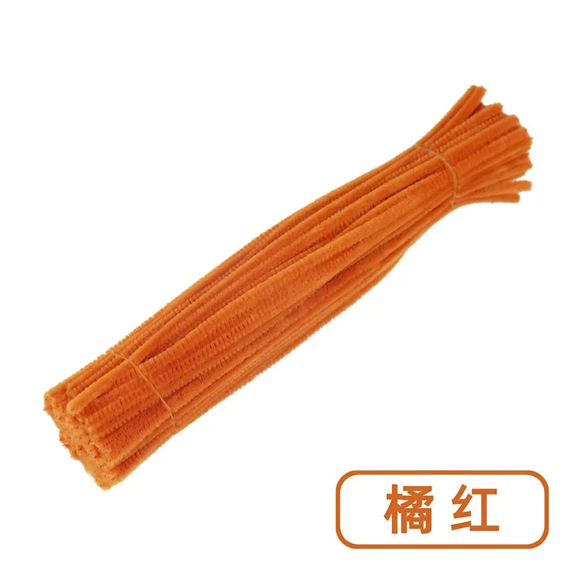 100pcs Set Plush Chenille Craft Sticks Flexible Twisted Wire Strips DIY Handmade Making Materials Creative Hobby Supplies Oasis Select Orange red