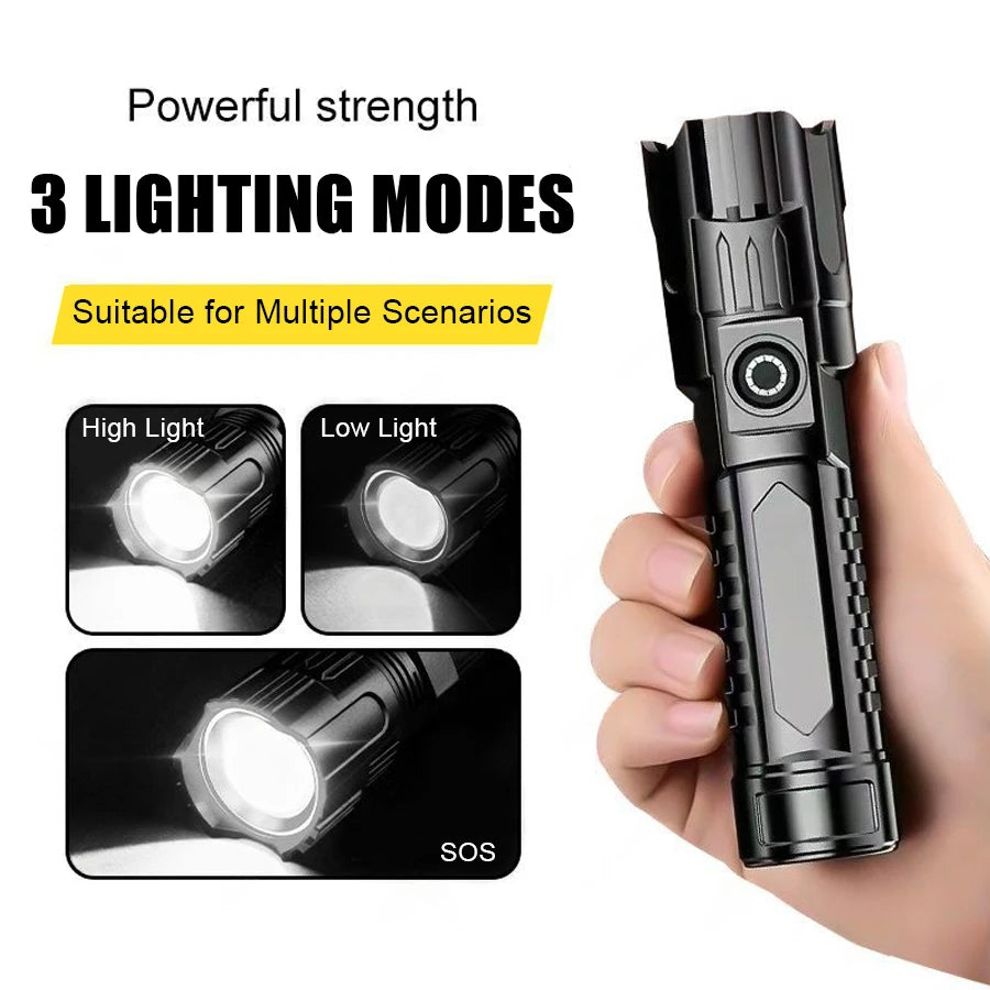 High Strong Power Led Flashlights 1000LM Tactical Torch with Display Light Rechargeable Camping Fishing Emergency Zoom Lantern Oasis Select
