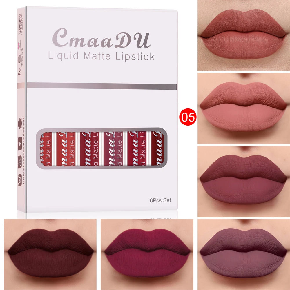 6 Pcs Matte Lipstick Lip Gloss Sets Long-Lasting Non-Fading Waterproof Non-stick Cup Exquisite Gift Everyday Holiday Universal Oasis Select 05