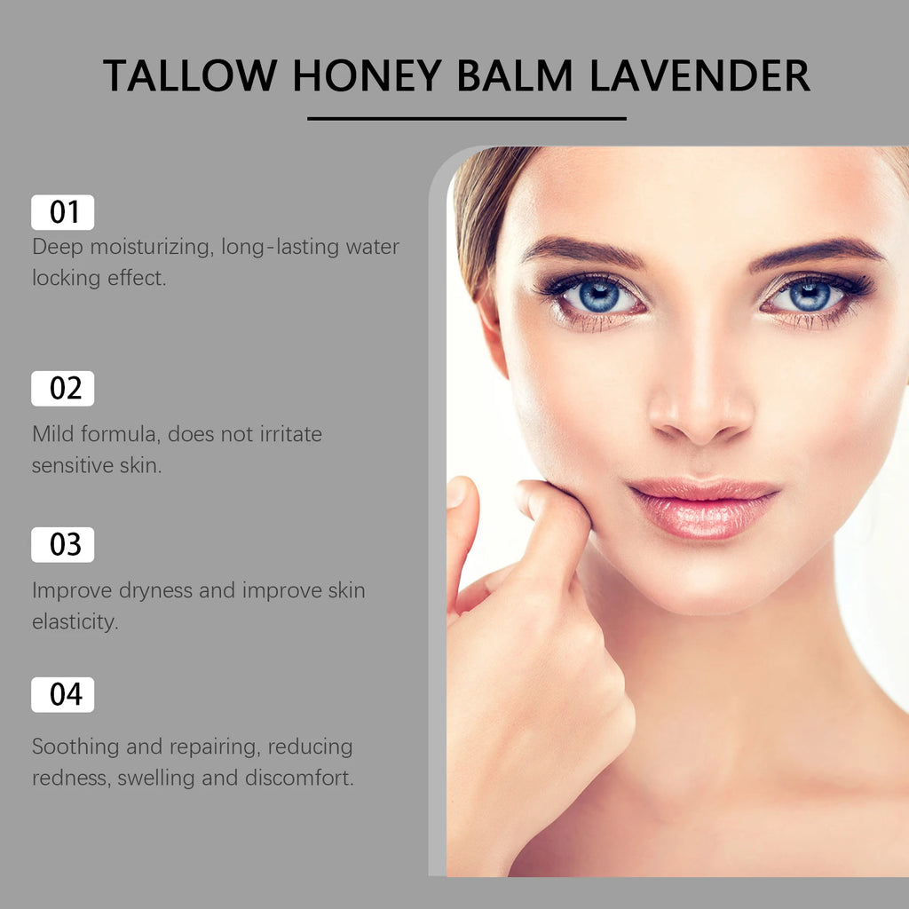 Beef Tallow Honey Cream Moisturizing Firming Soft Smoothing Skin Soothing Reduce Redness Hydrating Nourishing Tallow Honey Balm Oasis Select