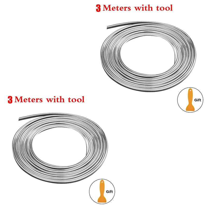 1/2pc Universal Car Moulding Decoration Flexible Strips Interior Auto Mouldings Car Cover Trim Dashboard Door Edgein Car-styling Oasis Select 3M silver-2pcs