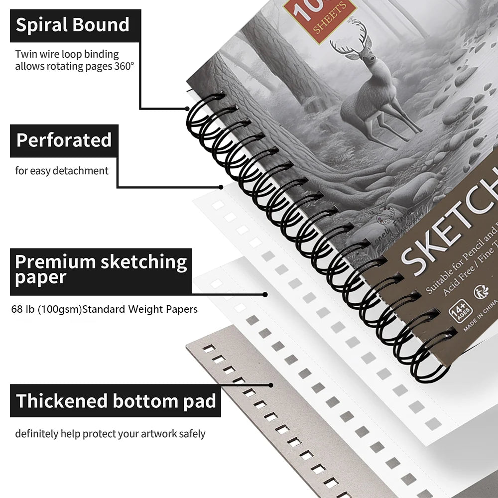 2pcs Sketch Book,Side Spiral Bound Sketch Pad, 100 Sheets 68lb/100gsm Acid-Free Drawing Paper, Art Sketchbook for Drawing Pad Oasis Select