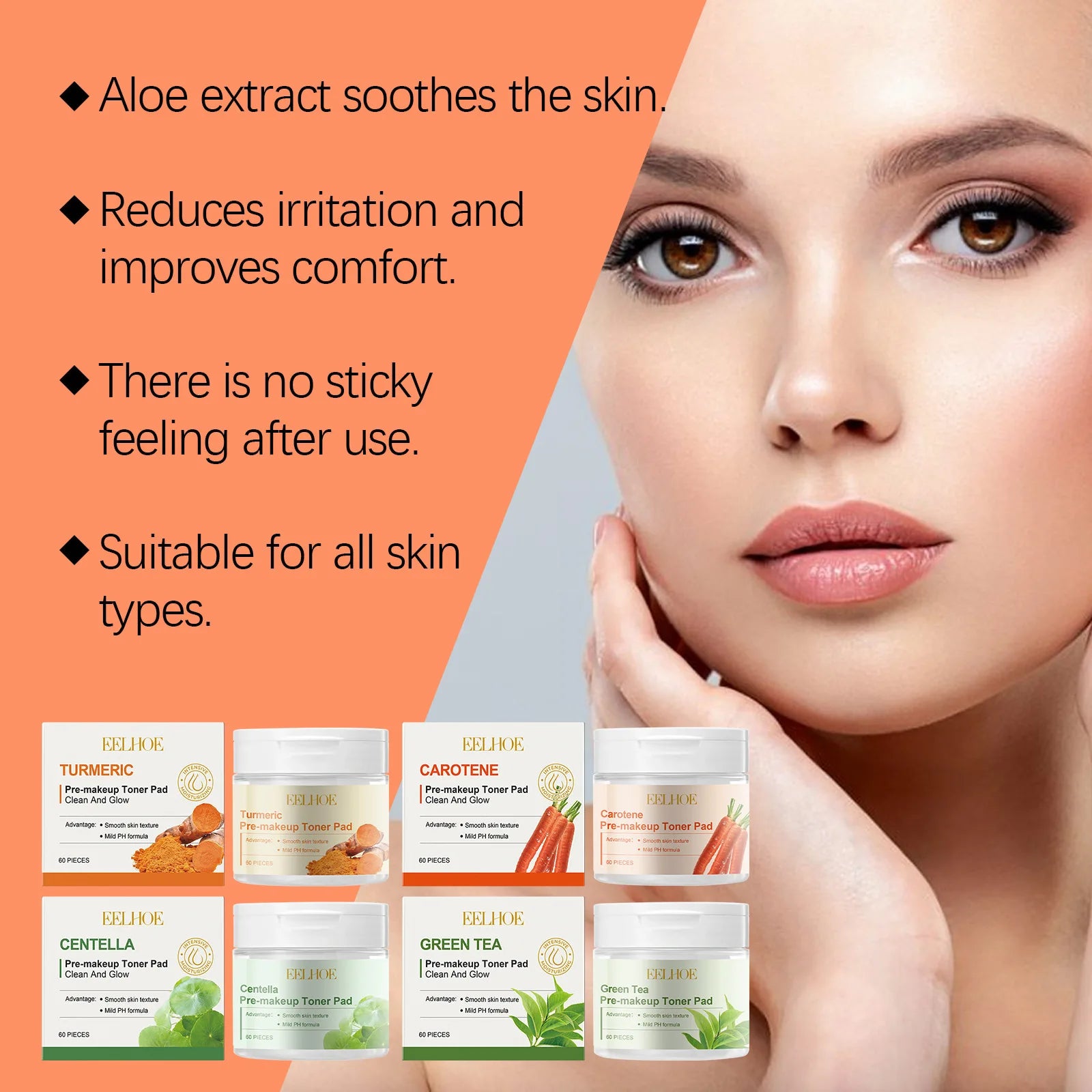 EELHOE Hyaluronic Acid Toner Pads 60pcs – Pre-Makeup Skincare