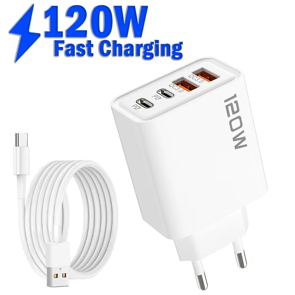 120W Total Fast Charging Quick Charger PD USB Type-C Wall Adapter for iPhone 16/15/14 Xiaomi Huawei Redmi Oneplus -Phone Charger Oasis Select Black EU