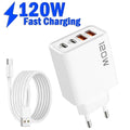 120W Total Fast Charging Quick Charger PD USB Type-C Wall Adapter for iPhone 16/15/14 Xiaomi Huawei Redmi Oneplus -Phone Charger Oasis Select Black EU