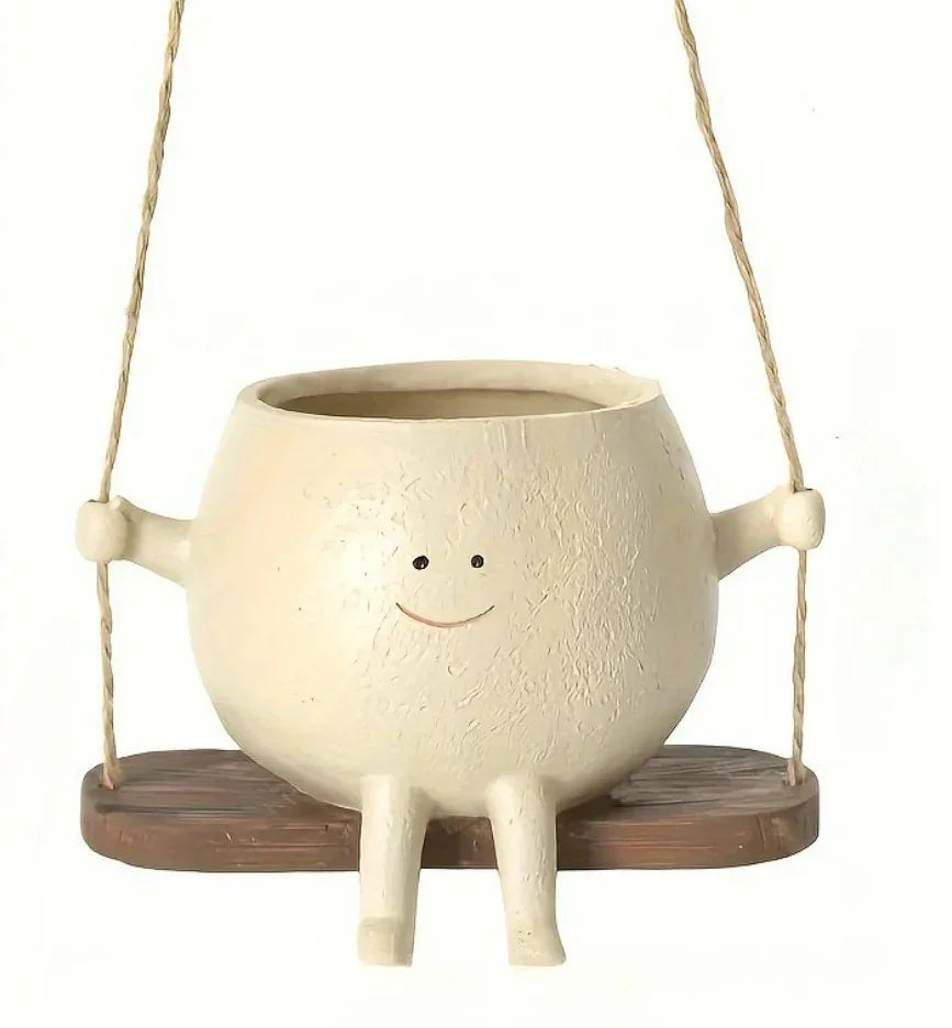 Face Planter Pot Hanging Resin Head Vase Swinging Succulent Indoor Home Decor String Pearls Flower Pot Gift Oasis Select 1PC