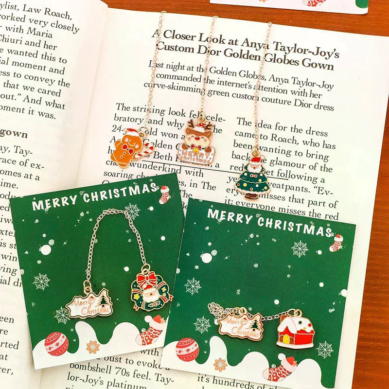 Christmas Tree Wreath Elk Metal Bookmark Christmas Book Mark Pendant Student Gift Learning Stationery Supplies For Women Men Kid Oasis Select