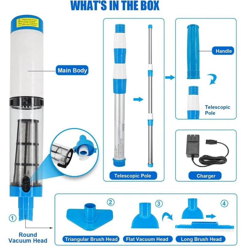 WISH US PLUG 3 In 1 Cordless Pool Vacuum,Handheld Pool Cleaner For Spas,Hot Tubs And Small Pools For Sand And Debris Oasis Select