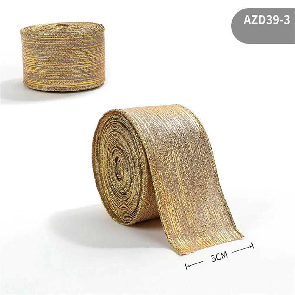 2m Glitter Christmas Ribbon Gold Silver Champagne | Xmas Bow
