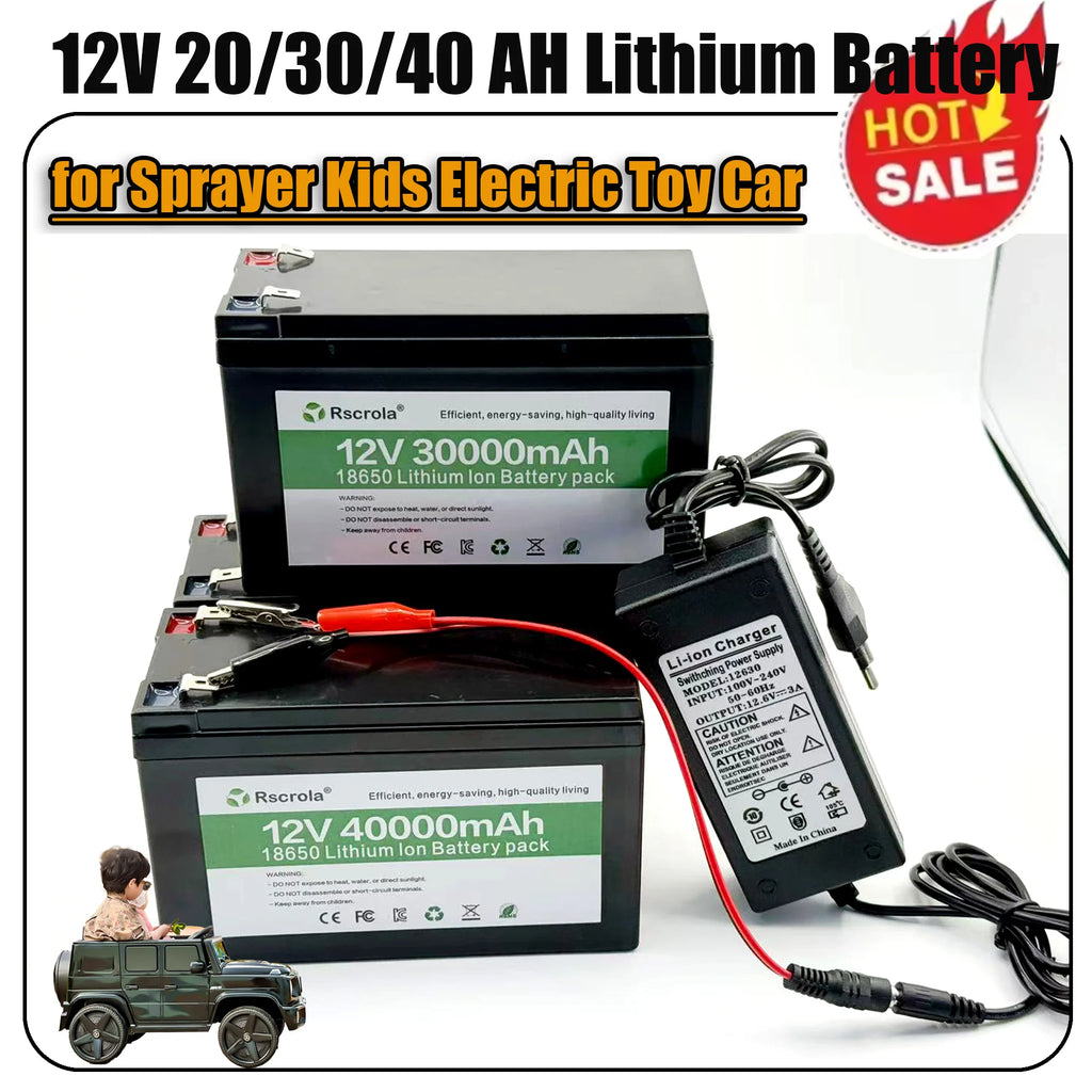 Black 12V Battery 40Ah 30Ah 20Ah 18650 Lithium Battery Pack Sprayer Built-in High Current BMS Electric Vehicle Battery Oasis Select