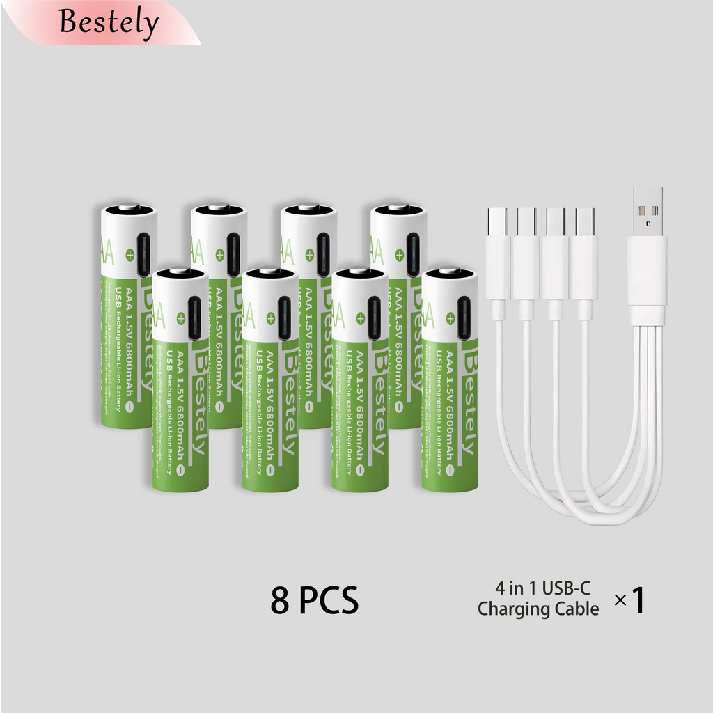 New 1.5v AAA Rechargeable Lithium Batteries 6800mAh Capacity,Type-C USB AAA Li-ion Battery 2000 times cycle with cable for free Oasis Select 8 pcs AAA Batteries